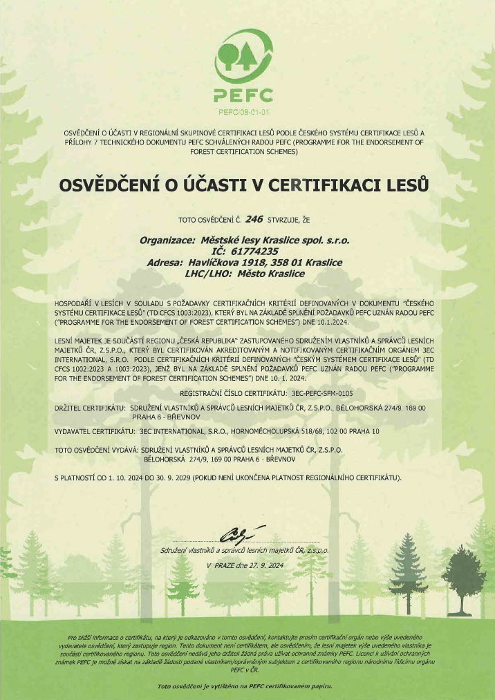 Osvědčení o účasti v certifikaci lesů