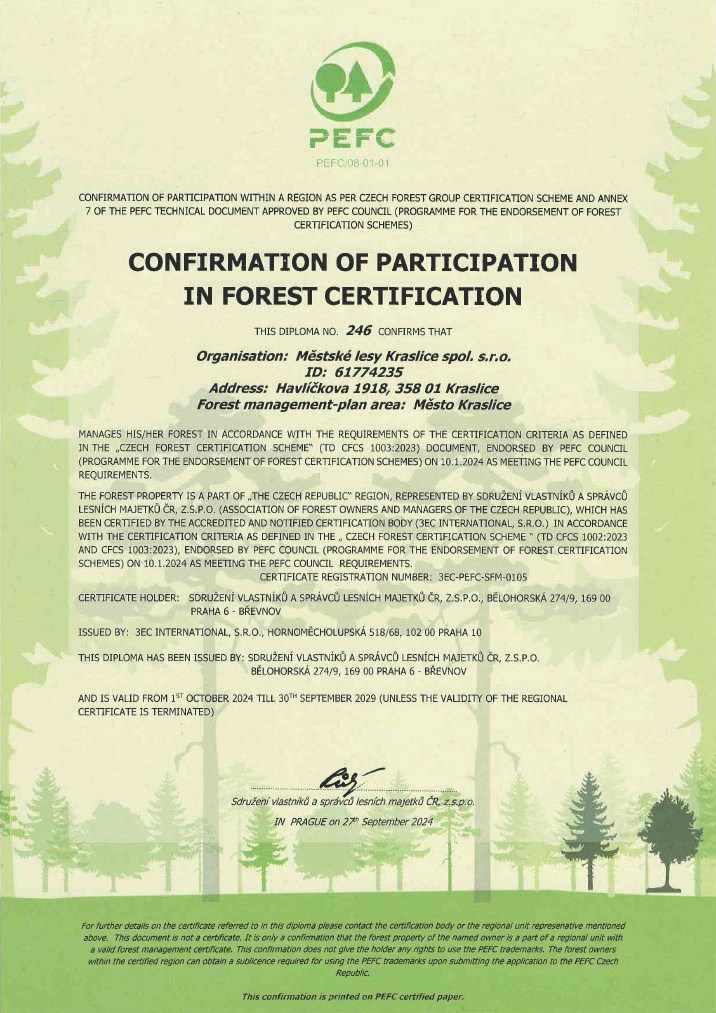 Confirmation of participation in forest certification